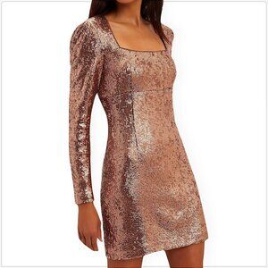 Intermix Hilary Rose Gold Sequin Mini Dress Square Neck Long Sleeves NEW Size 0
